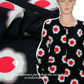 

Black printed full - silk double crepe positioning fabric dress clothing fabrics