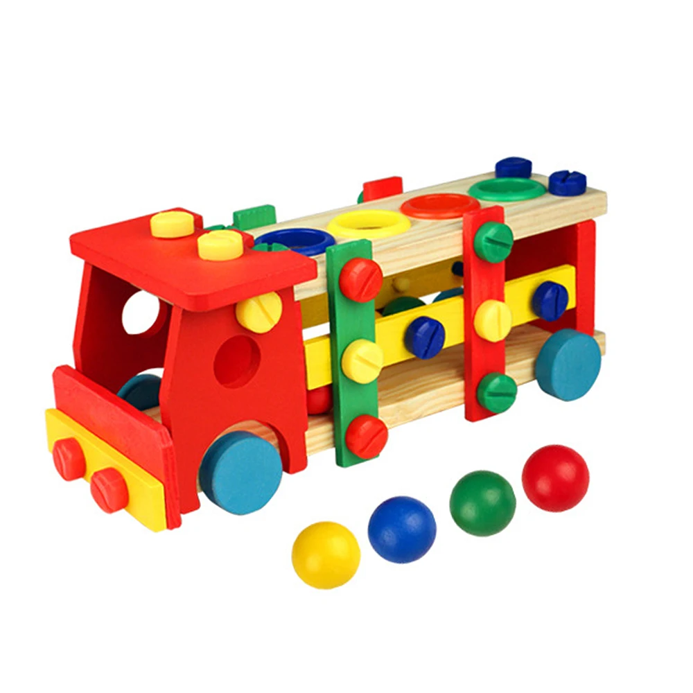 Children's Wooden Early Education Disassembly Nut Tool Car Toy Boy Puzzle Knocking Ball Disassemble Car Wooden Toys Puzzle Box