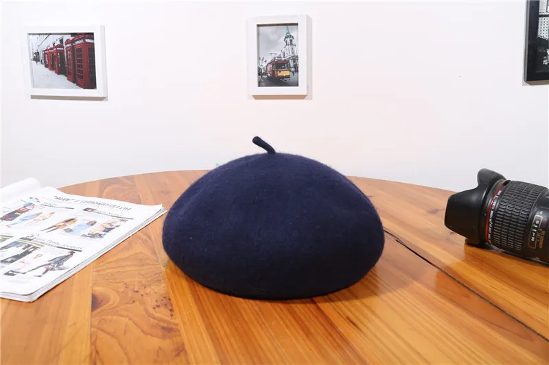 Navy blue Лидирующий бренд, женские хлопковые береты, шапки, зимние, для девушек, для девушек, шерсть, теплые шапки, фетровый берет, шапка, мягкая, удобная, Casquette для осени - Цвет: Navy blue
