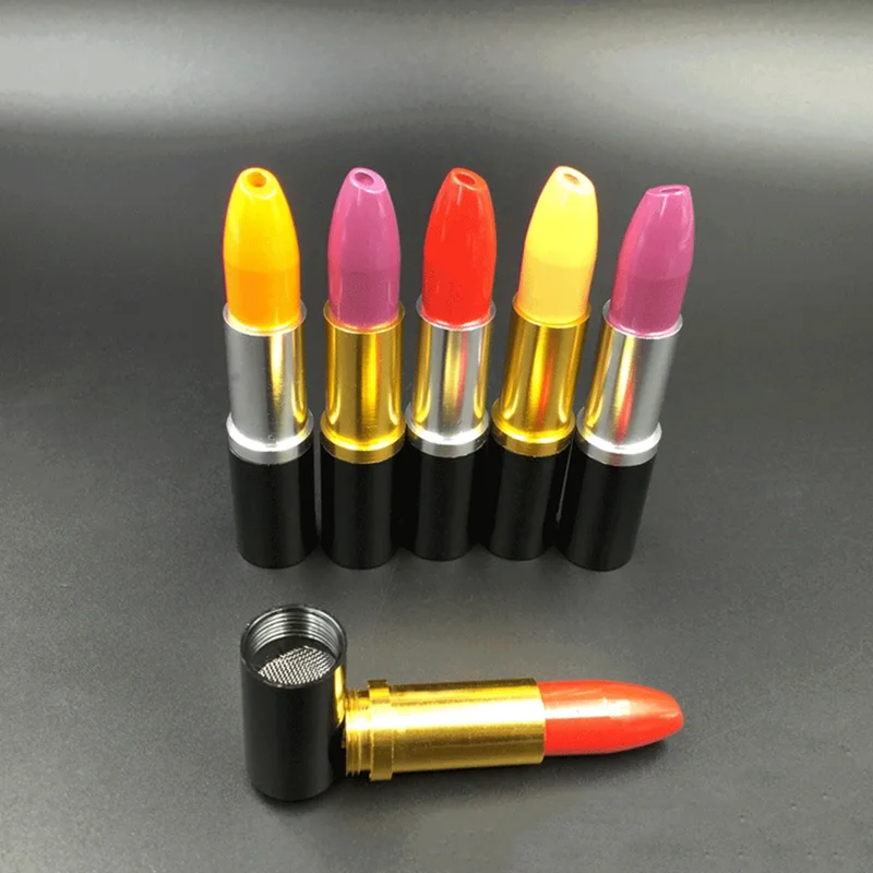 lipstick pipe portable tobacco smoking pipes girl metal mini grinder