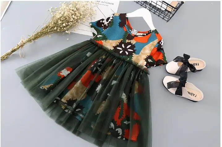 

2019 new fashion baby children's clothing retro ocean floral floral gauze printing casual comfort A word lady elegant dress