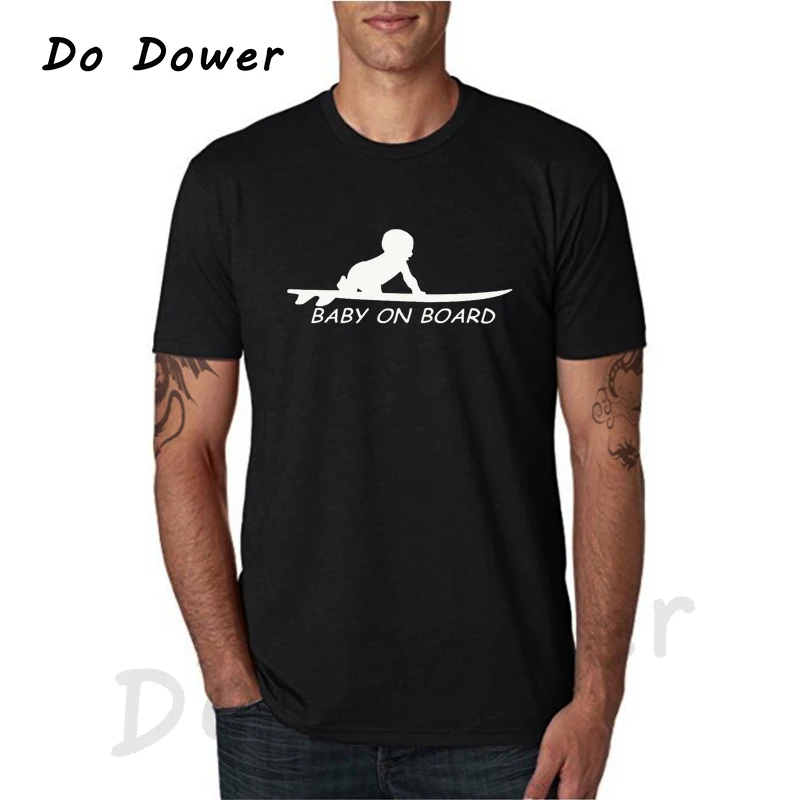 

2018 New Clothing Baby on Board Surfboard Print T Shirt Funny Men Loose Leisure O-neck 100% Cotton Tshirt Top Brand Tees