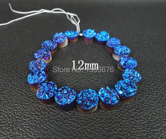 

20pcs Blue Titanium Drusy Stone Flat Round Pendant Beads, Coin Druzy Quartz Cabochons Nugget Stone,10mm, different sizes