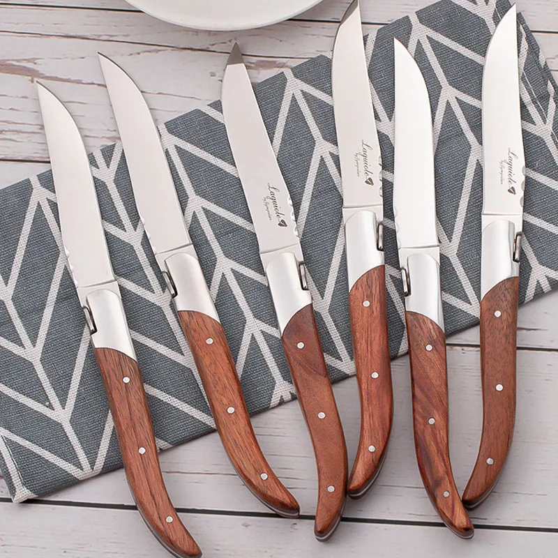 8.25'' Laguiole Steak Knives Rose Wood Dinner Knifes Japanese Cutlery