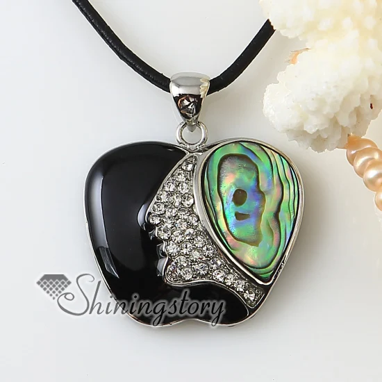 

heart apple rainbow abalone oyster shell black oyster shell rhinestone necklaces pendants 2013 cheap fashion jewelry