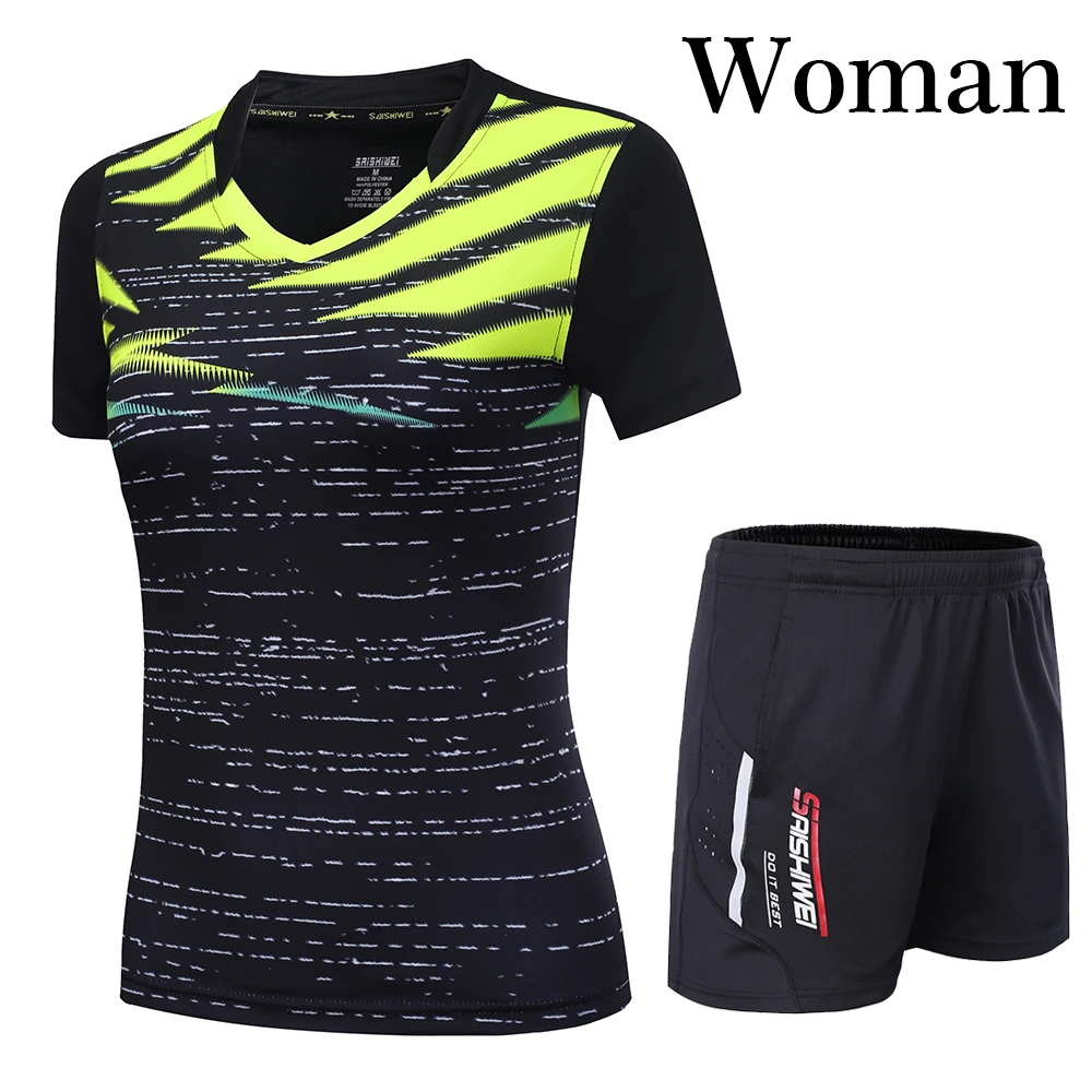 Новая быстросохнущая дышащая спорт, бадминтон одежда Для женщин/Для мужчин, настольный теннис одежда, теннис костюм, бадминтон, комплекты одежды для детей, кофта 3869 - Цвет: Woman 1 set