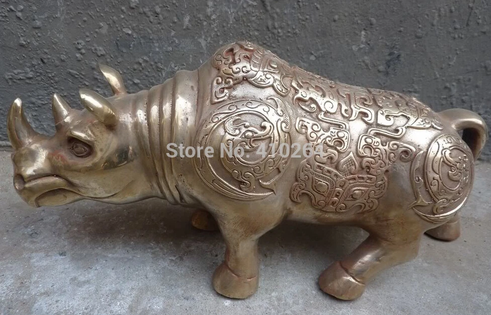 

long 13"Chinese Silver Carved Rhinoceros Statue discount 30%
