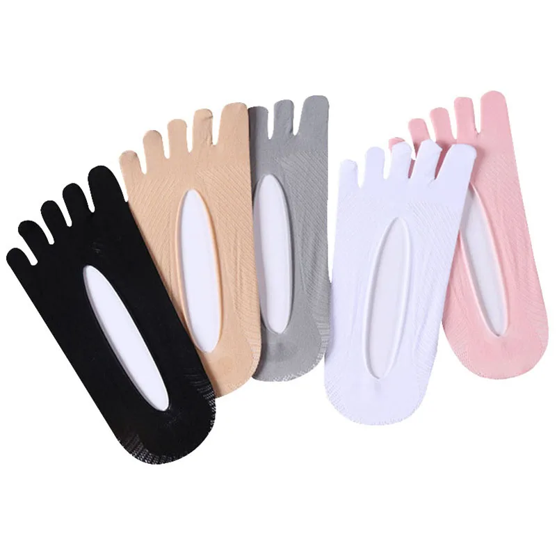 5 пар летние тонкие Для женщин носком однотонные носки Цвет силиконовый дезодорант лодыжки Пять пальцев летнее платье лодка носки