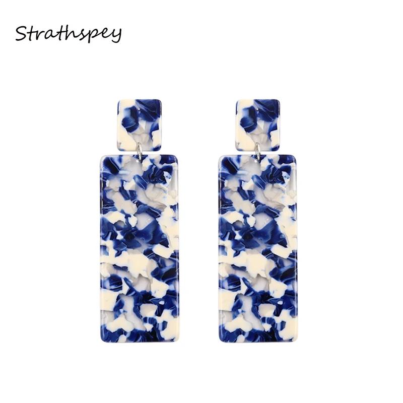 

STRATHSPEY Bohemia Tortoiseshell Drop Earrings For Women New Design Rectangle Leopard Resin Statement Earring Fashion Jewelry