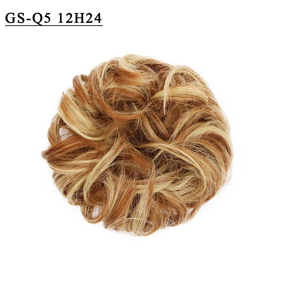 Free Beauty Curly Chignon Brown Blond Hazel Ombre Synthetic Hair Bun Extensions Rubber Band Heat Resistant Fiber for Women Girls