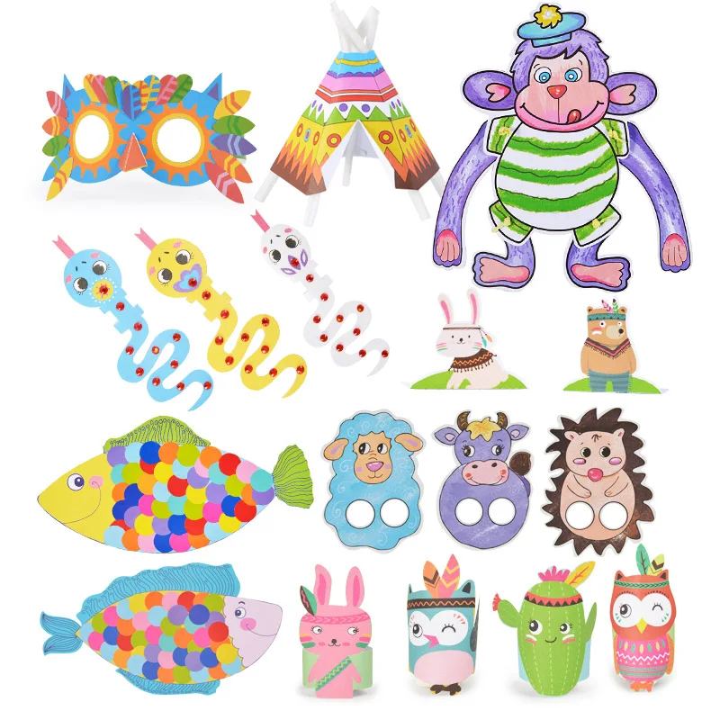Carte de bricolage pour enfants, 109 pièces, Puzzle en papier de couleur, modèle de jouet créatif, animaux de dessin animé, coupe et pliage de papier, bricolage, jouet