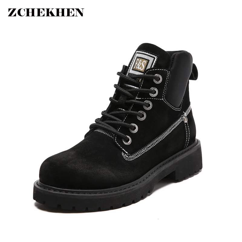 

England Genuine Leather Women Winter Ankle Boots Waterproof Winter Woman chelsea Boots Women's Platform Motorcycle Boots
