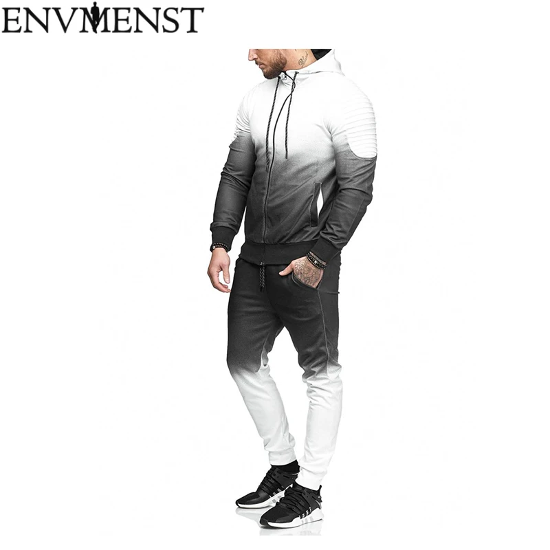 2018 Casual Tracksuit Mens Sets Sweatsuits Sportswear Mens Pullover Hoodie and Pants Strips Hooded Sweatshirt Sportswear