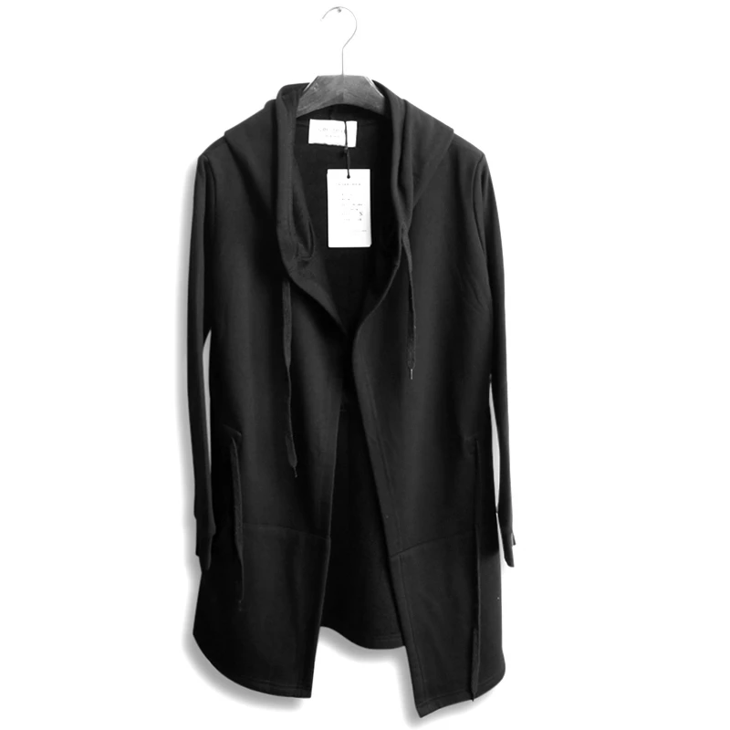 

The mainstream pure color hooded men long thin paragraph cardigan trench coat hoodie Big yards wide hood shirt for men
