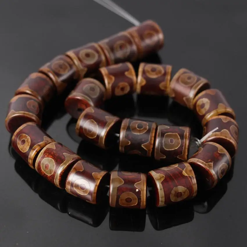 

2Strands/lot of Rust Brown Three-eyes Tibetan Dzi Column/Cylinder Beads Wholesale,Tibetan Onxy Dzi Beads DIY Jewelry Making