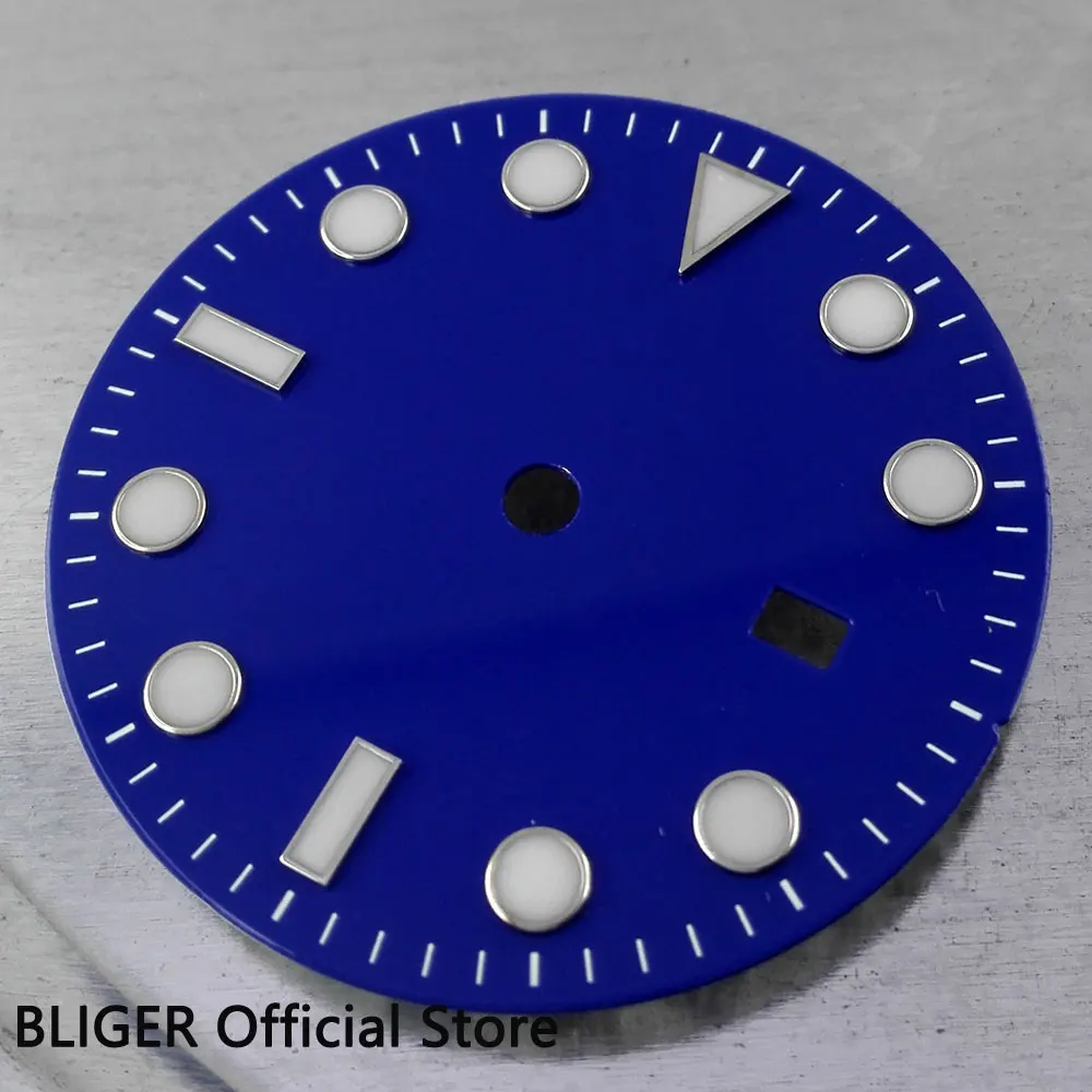

Dress Bliger 31.3mm date window blue dial with white luminous marks fit Mingzhu 2813 MIYOTA 8215 movement men's watch dial D22