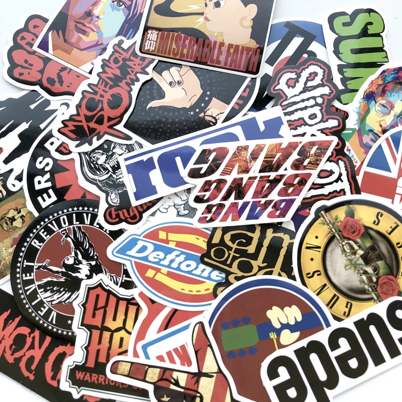 52 قطعة/الوحدة ريترو روك باند الموسيقى ملصقات جرين يوم RHCP الميت كنيدي لالغيتار حقيبة لوح التزلج DIY للماء الشارات