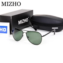 MIZHO Brand Design Stainless Steel G15 Green Lens Sunglasses Men Polarized PILOTT With Case