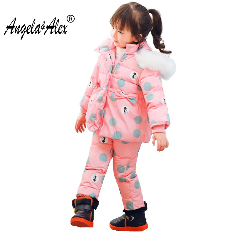 

Angela&Alex Winter Baby Girls Clothing Sets Children Down Jackets Kids Snowsuit Warm Baby Ski Suit Down Outerwear Coat+Pants2-4T