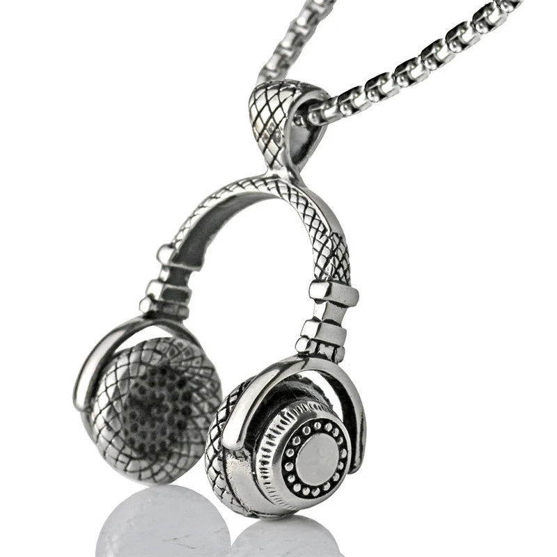 Titanium Steel Headphone Pendant Music Wireless Earphone Chain Necklace