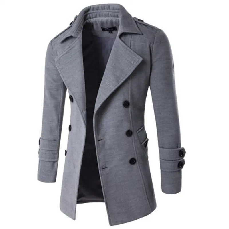 Мужской двубортный Тренч в британском стиле, верхняя одежда, мужской длинный Тренч, Мужская одежда, Классическая прямая поставка, пальто - Цвет: Серый