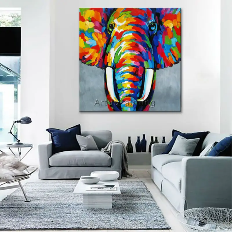 Animal Elephant Oil Painting On Canvas For Living Room Wall Animal Elephant Oil Painting On Canvas For Living Room Wall Art Pop Modern Abstract Hand Painted Wallpaper In Calligraphy