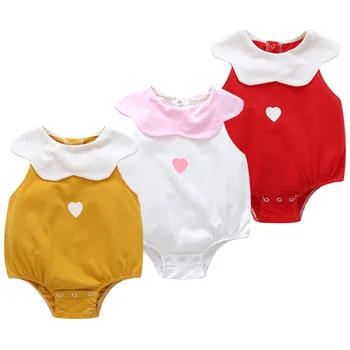 

3Pcs/lot summer baby pajamas newborn sleepwear sleeveless o-neck heart printed cotton newborn outfits suits soft infant romper