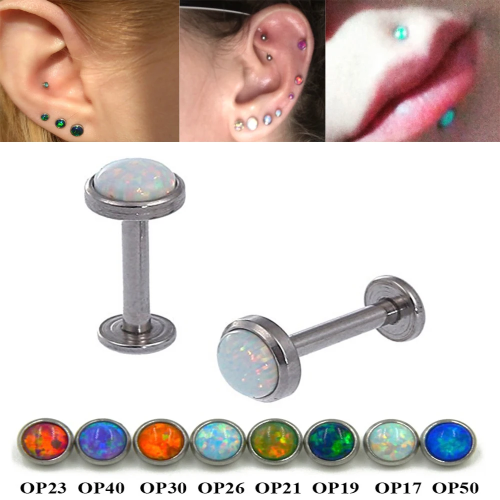 

Showlove-1Pc 16g Surgical Steel Opal Gem Labret Lip Rings Ear Helix Tragus Cartilage Studs Piercing Body Jewelry