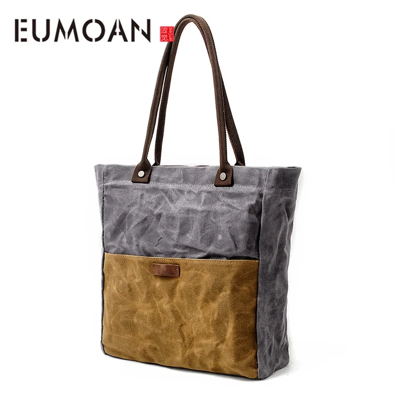 

EUMOAN Canvas women's bag, simple retro color single shoulder cloth bag, handheld shopping vertical canvas bag, women's bag