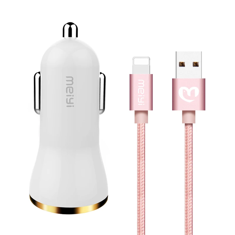 Meiyi النايلون مضفر كابل usb ل باد فون 7 6 6 ثانية زائد 5 ثانية صالح ل ios 10 9 8 دبوس كابل + 2 usb الناتج شاحن سيارة 2.4a ماكس