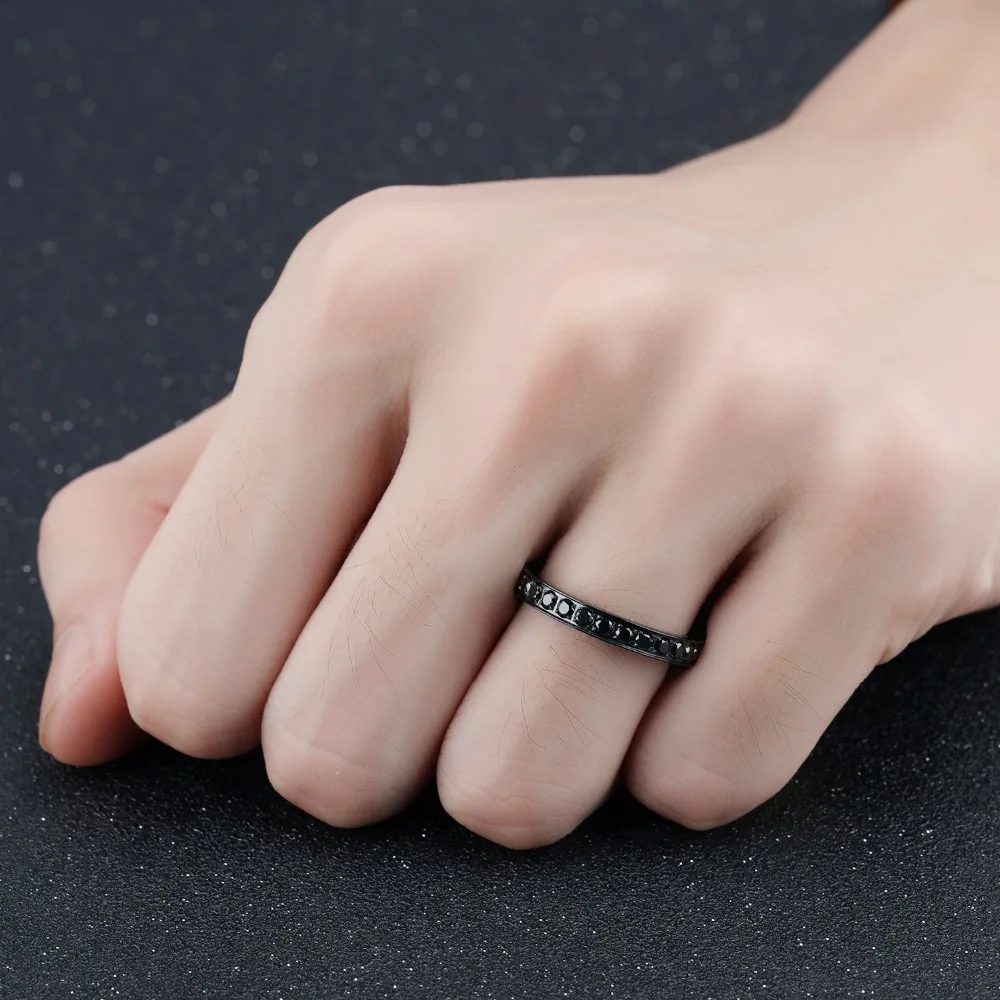 2018 New Fashion Ultra Thin Men's Ring Stainless Steel Ring Pave Black CZ Male Boy Finger Ring Jewelry Christmas Birthday Gifts