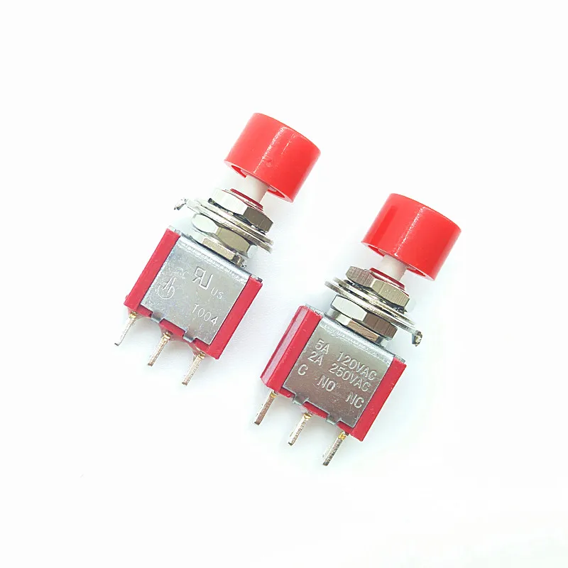 2PCS Red Mini Push Button Toggle Switch Momentary 2A 250VAC 5A 120VAC 3Pin 