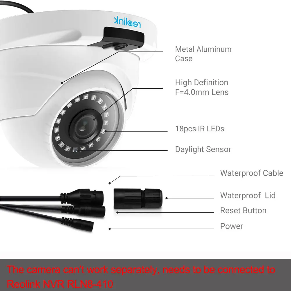 Reolink D400 4MP PoE ip-камера наружного ночного видения удаленного просмотра P2P Bullet камера безопасности работает только с Reolink POE NVR