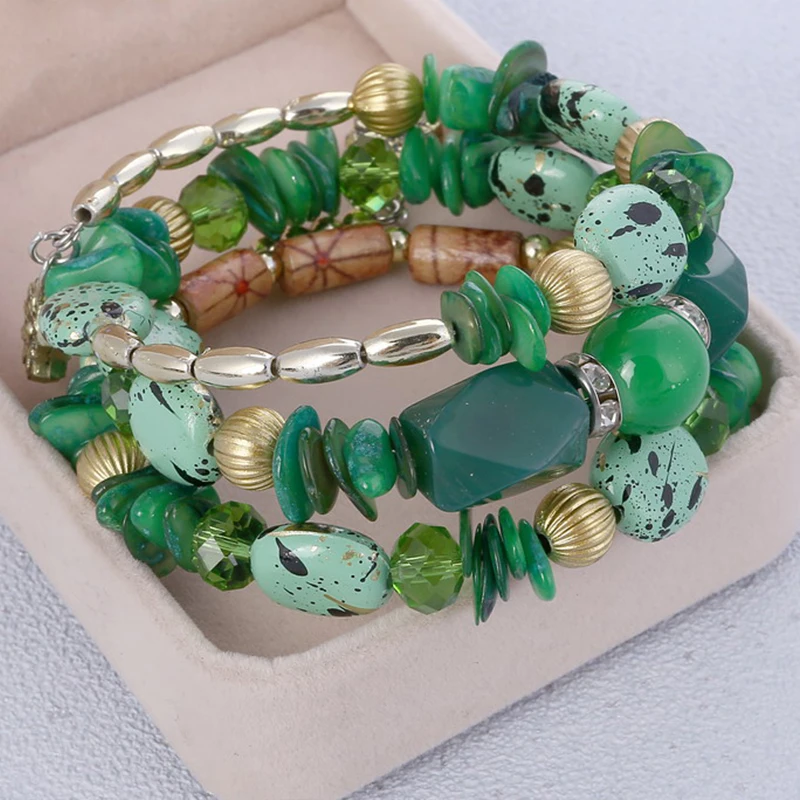

2019 Boho Multilayer Resin Stone Bracelet & Bangles Woman Vintage Long Cuff Bracelets for Women Pulseras Fashion Ethnic Jewelry