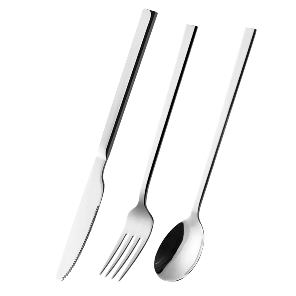 

3pcs/Set Stainless Steel Flatware Tableware Square Handle Cutlery Set Portable Fork Spoon Knife Tableware For Home Travel