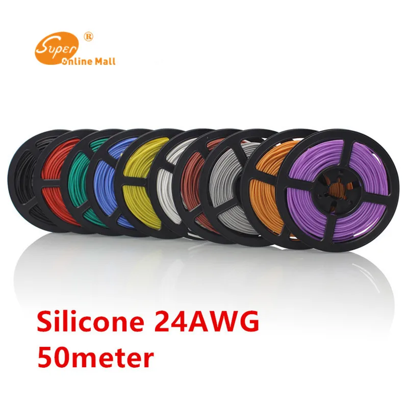 Гибкий многожильный силиконовый кабель 50 м/лот футов 24awg провода