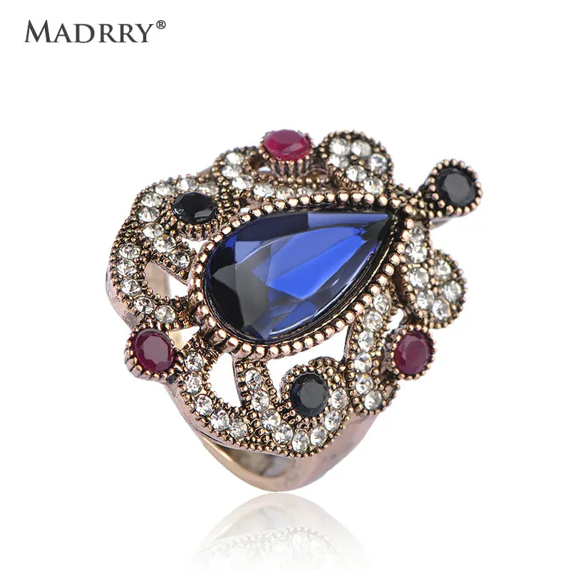 

Turkish Vintage Jewelry Water Drop Rings For Women Wedding Finger Accessories Antique Gold Color Heart Shape Resin Anillos Aros