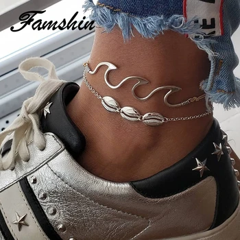 

FAMSHIN Boho Beach Wave Shell Anklets Set For Women 2018 Shell Anklet Bracelets On The Leg Bohemian Foot Ocean Jewelry Gift