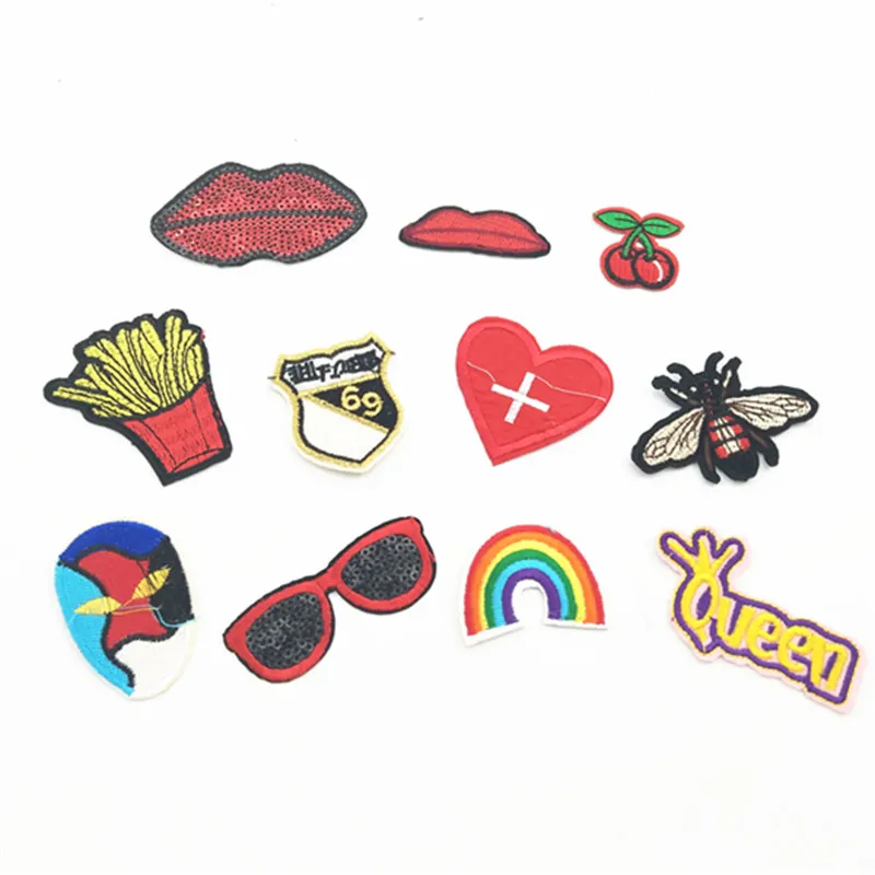 

Sewing Clothes Patch Iron On Embroidery Patches Hotfix Applique Motifs Sew On Garment Lips Fries and other