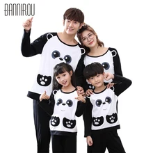 Семейные пижамные комплекты хлопок, милый медведь из мультфильма, белый, полный, черный, круглый вырез, домашняя одежда для детей, папы, мамы, весна-осень