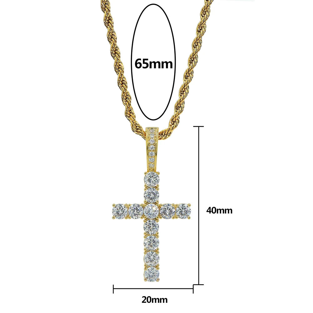 TOPGRILLZ Iced Zircon Ankh Cross Necklace Set Bling CZ Egypt Cross Necklace 20" 24" Hip Hop Jewelry