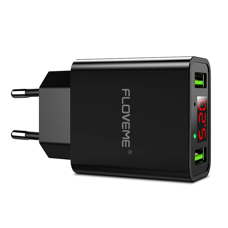 Зарядка для телефон Floveme зарядное устройство 2-Порты USB ЕС Plug телефон Зарядное устройство для iPhone X Samsung S8 Xiaomi LED Дисплей стены Зарядное устройство двойной зарядка через USB - Тип штекера: Black Color