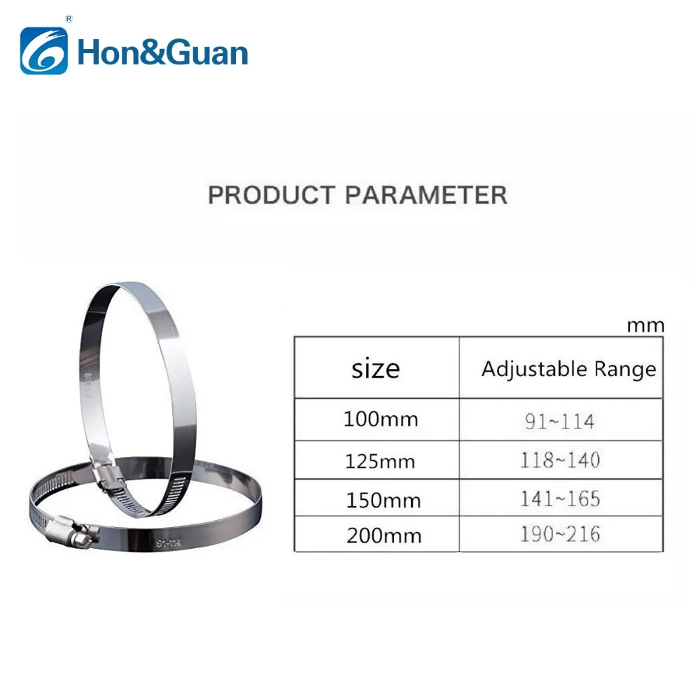 200mm Hon&Guan Stainless Steel Hose Clip Adjustable Worm Drive Hose Clamp for Inline Duct Fan Pack of 2 200mm Hon&Guan Stainless Steel Hose Clip Adjustable Worm Drive Hose Clamp for Inline Duct Fan Pack of 2