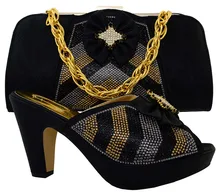 Neueste Italienische African frauen Party Schuhe Und Tasche Sets Mit Steine Pumps Schwarz Passenden Schuhe Und Taschen MM1028