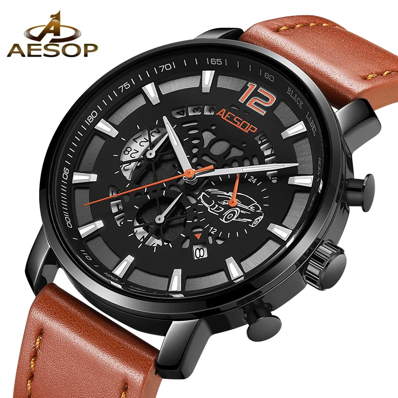 

Relogio Masculino AESOP Sport Mens Watches Quartz Wristwatch Leather strap Chronograph Male Clock Waterproof Hodinky Fashion 31