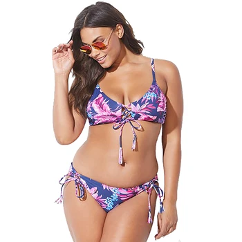 

Fashion Sashes Women's Swimming Suit Plus Size High Waist Swimsuit Bikinis Floral Print Bathing Suit Women Bikini Set Swimwear