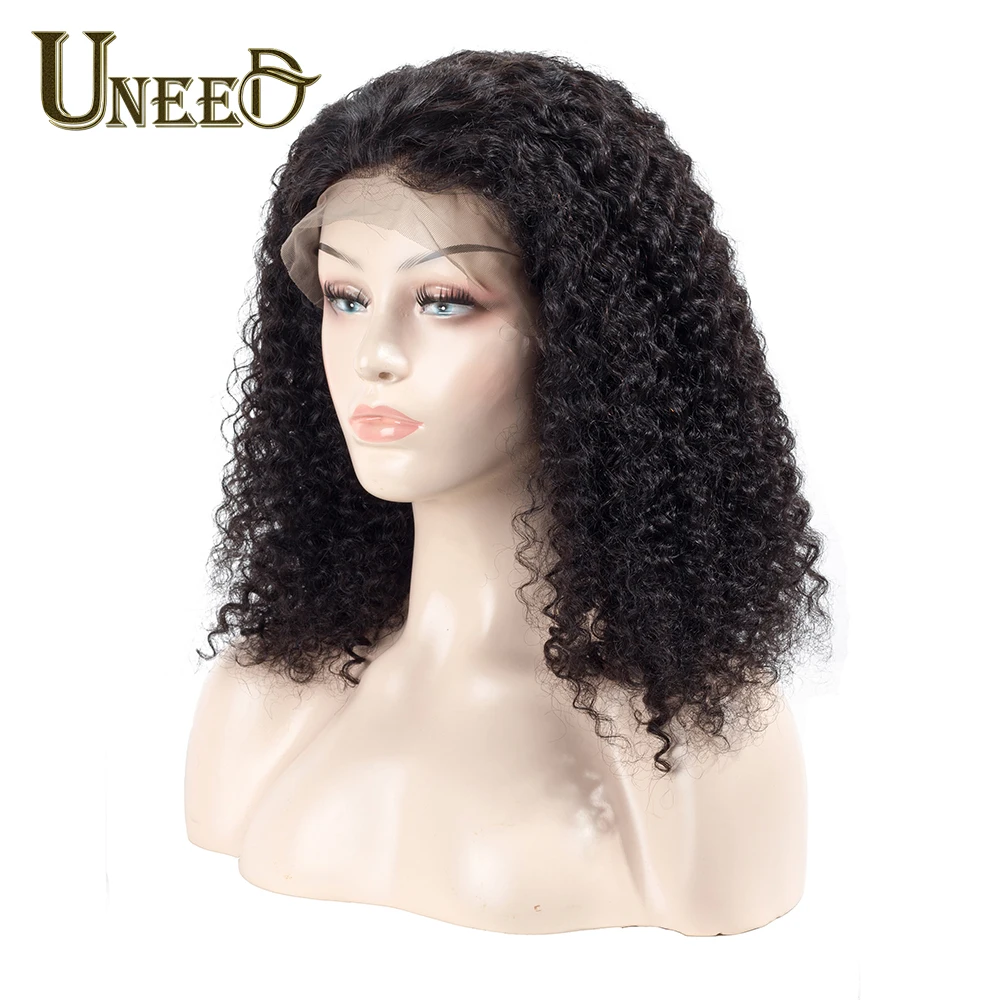 Uneed волос Синтетические волосы на кружеве натуральные волосы парики для Для женщин натуральный черный Цвет Реми бразильские странный