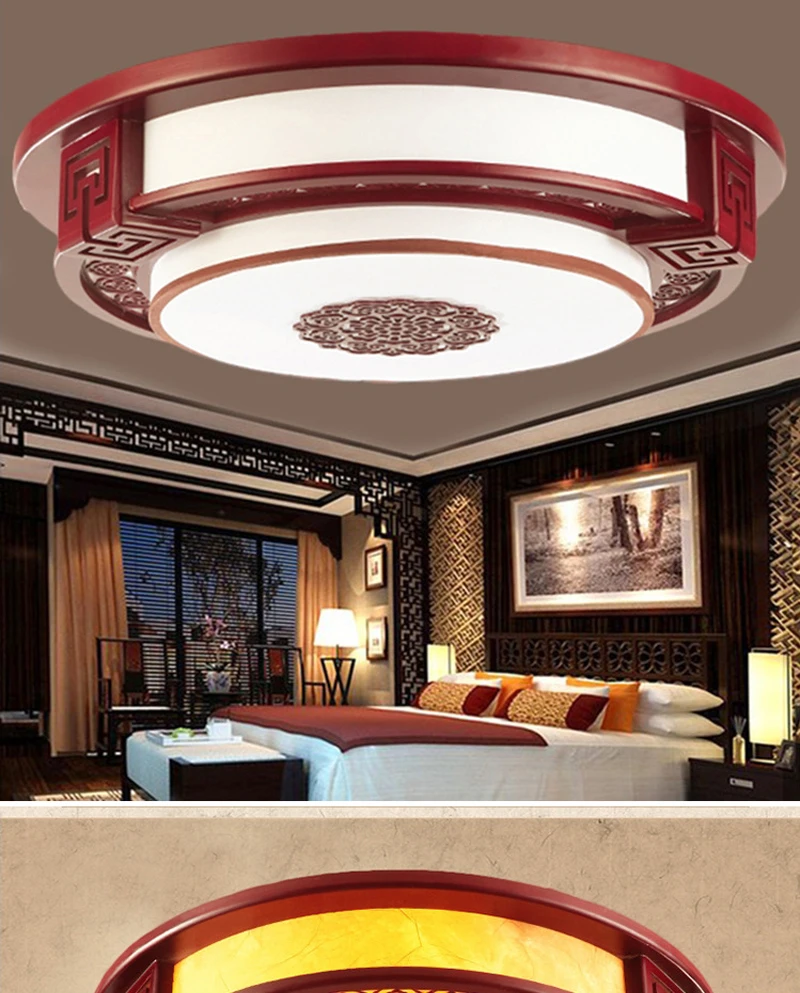 Винтажная китайская спальня полый красный деревянный светодиодный потолочный светильник круговой имитация овчины антикварное ресторанное украшение освещение