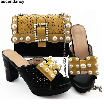

Matching Shoes and Bag Set In Heels Nigerian Shoes and Matching Bags Set Decorated with Rhinestone Luxury Shoes Women Designers