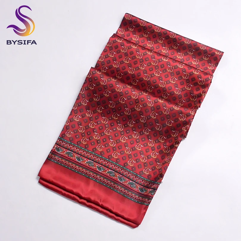 

[BYSIFA] Frence Male Scarves New Design Plaid Dot Chain Men Long Silk Scarves Brand Pure Silk Satin Men Cravat Scarves 160*26CM
